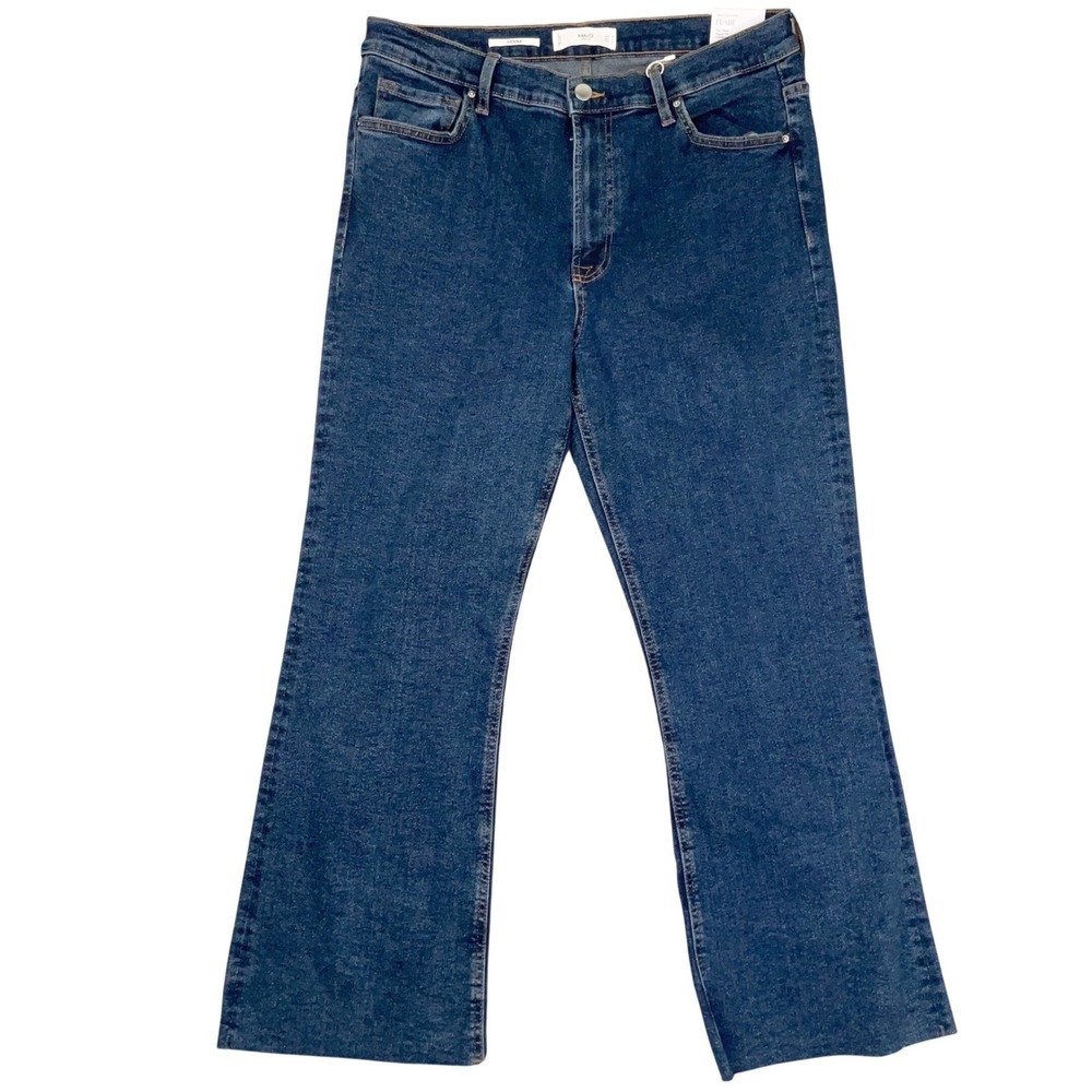 Mango Sienna Jeans Womens 12 Blue Flare High Waist Cropped Raw Hem Denim‎ NWT